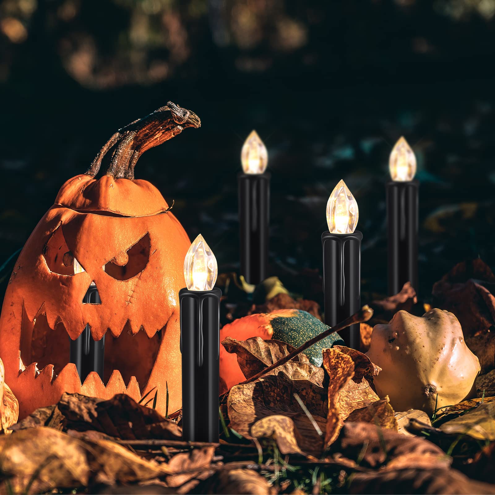 OWLBAY 10 Pack Black Flameless Window Candles, 4�H Battery Operated LED Flickering Taper Candles with Remote and Timer, Warm White Candlelight, Ideal for Chandelier/Birthday/Christmas/Party Decor