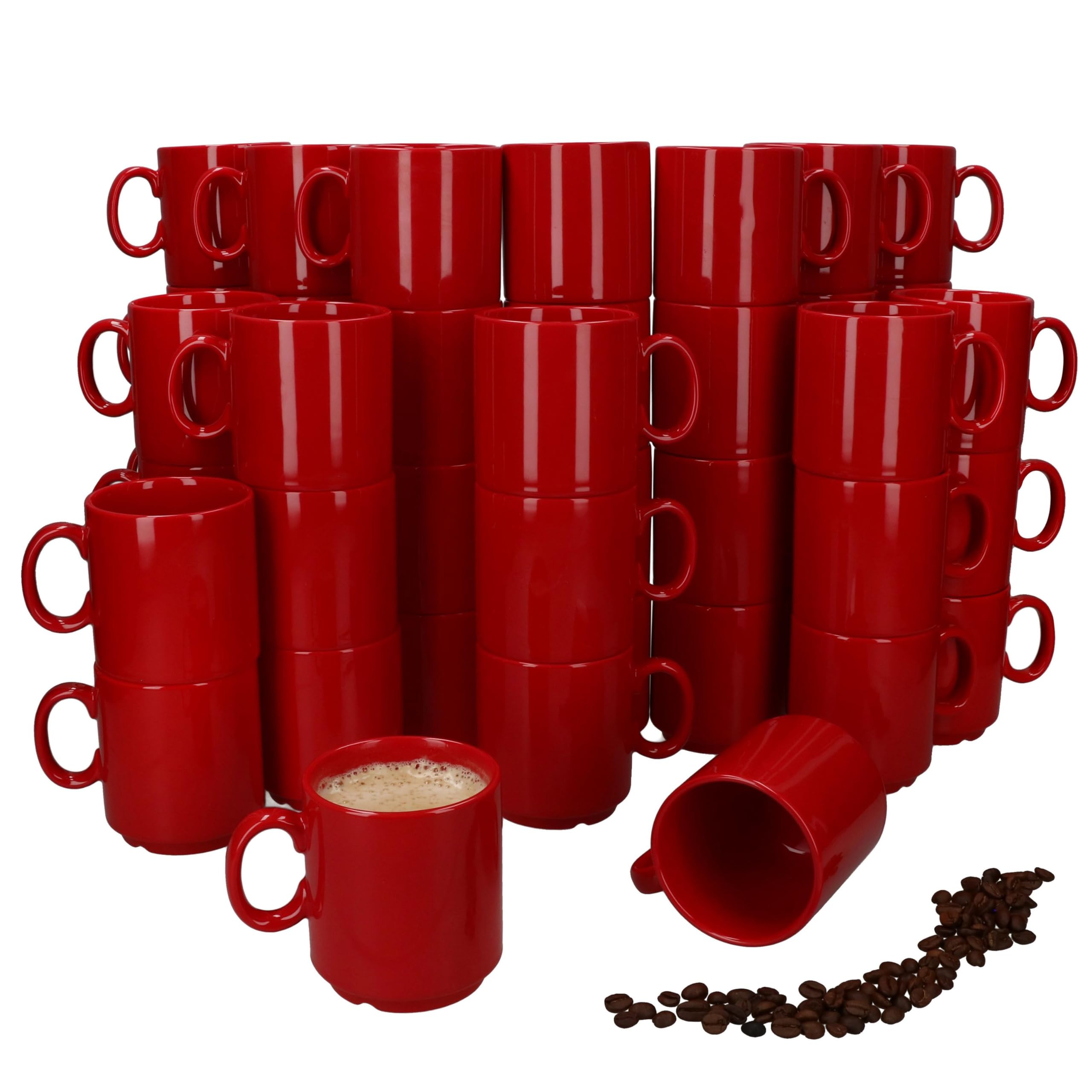 MamboCat Event - Set di 48 tazze da caffè, 250 ml, in porcellana rossa con manico, 48 persone, impilabili per bevande calde come tè, cacao, latte macchiato & Co