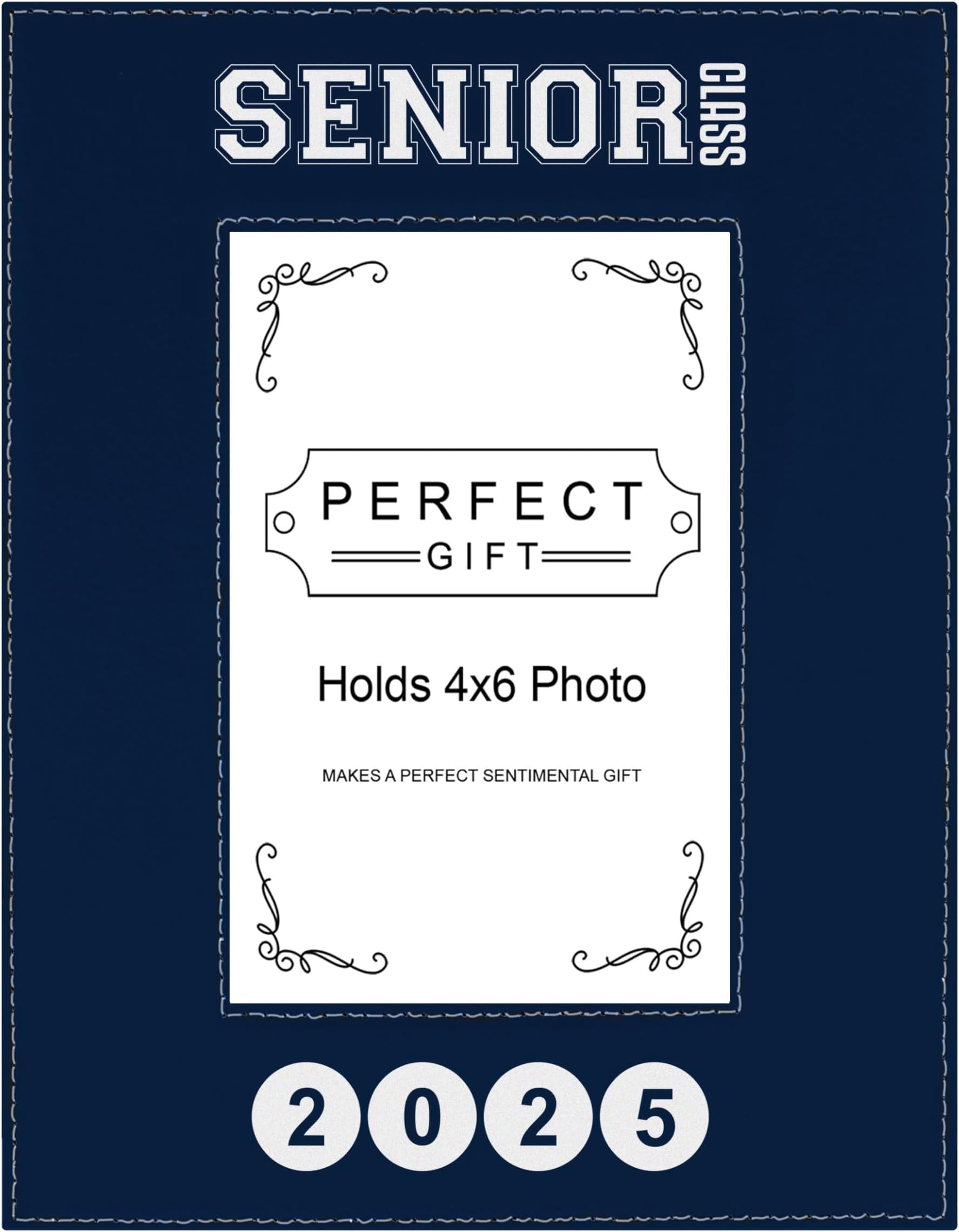 ThisWearThisWear High School Graduate Gifts Senior Class 2025 Laser Engraved Leatherette 4x6 Photo Frame Navy