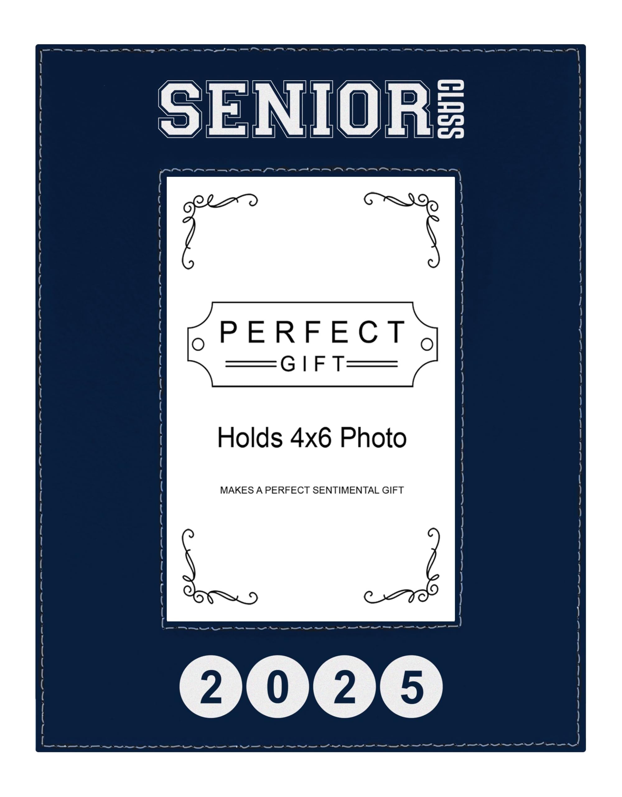 ThisWearThisWear High School Graduate Gifts Senior Class 2025 Laser Engraved Leatherette 4x6 Photo Frame Navy
