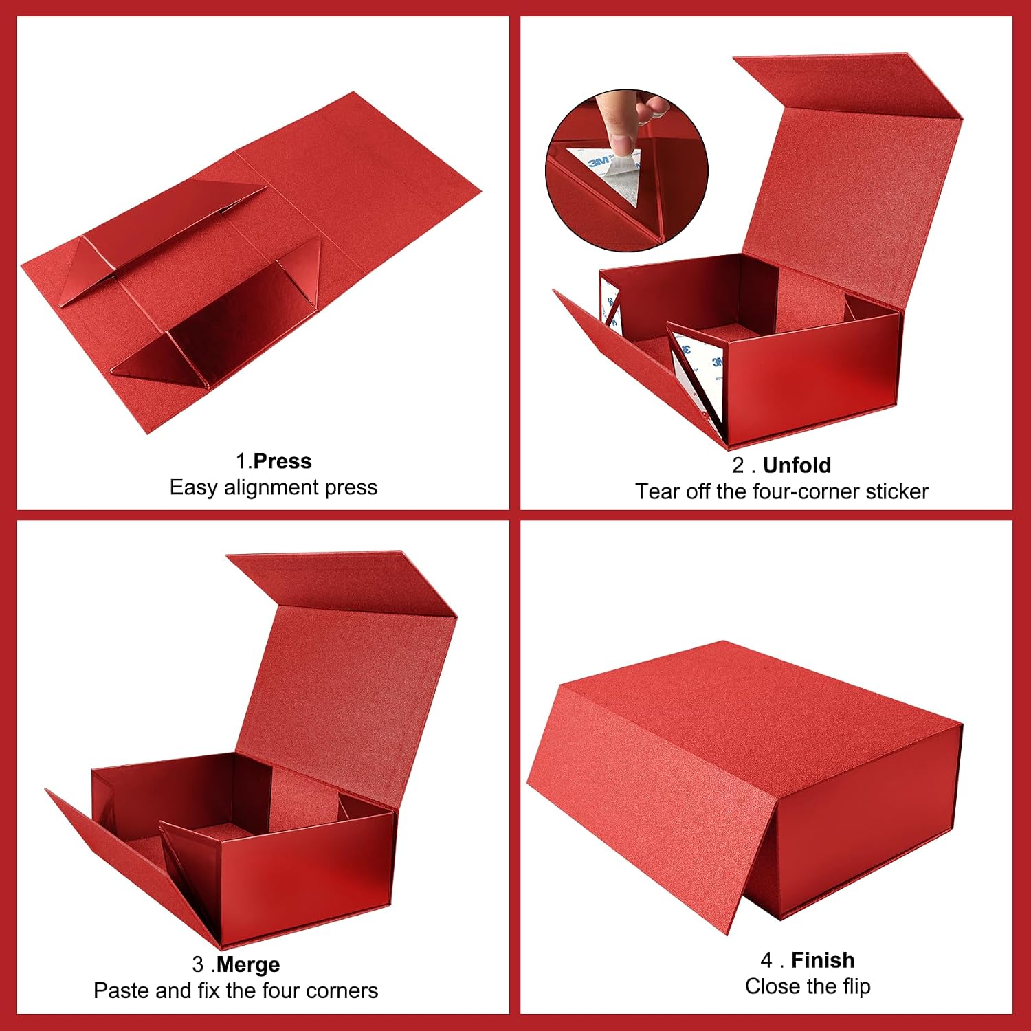 LumyHavver Gift Box 9.5x6x3 Inches with Magnetic Lid, Red Collapsible Box with Ribbon, Raffia Grass, Card for Birthdays, Christmas, or Parties, Gift Packaging