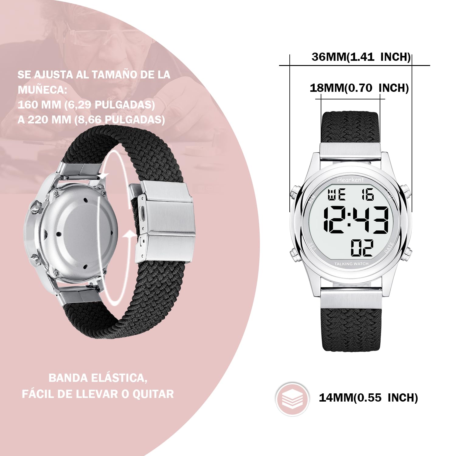 Hearkent Reloj Digital Grande en español para Mujer, fácil de Leer