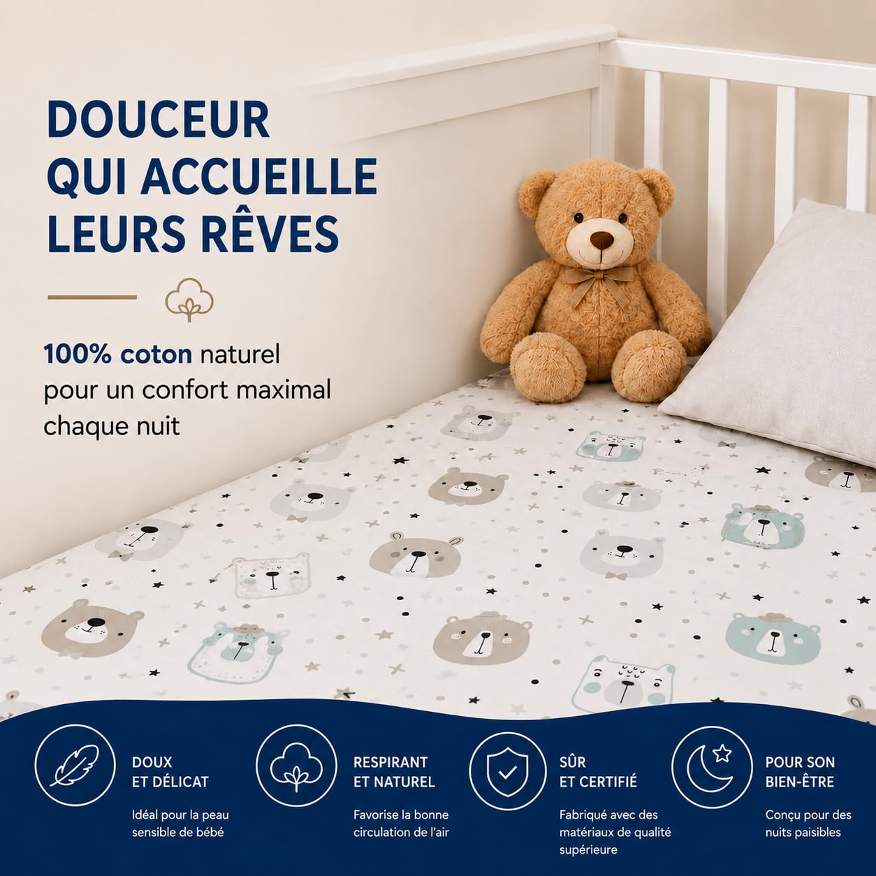 FlyIdeas Draps Housse 50x90 Cododo - Parure 2 Pcs 100% Coton, Alèse Protégé Matelas Compatible avec Berceau Cododo et Matelas 90x55 50x83 40x90 et similares