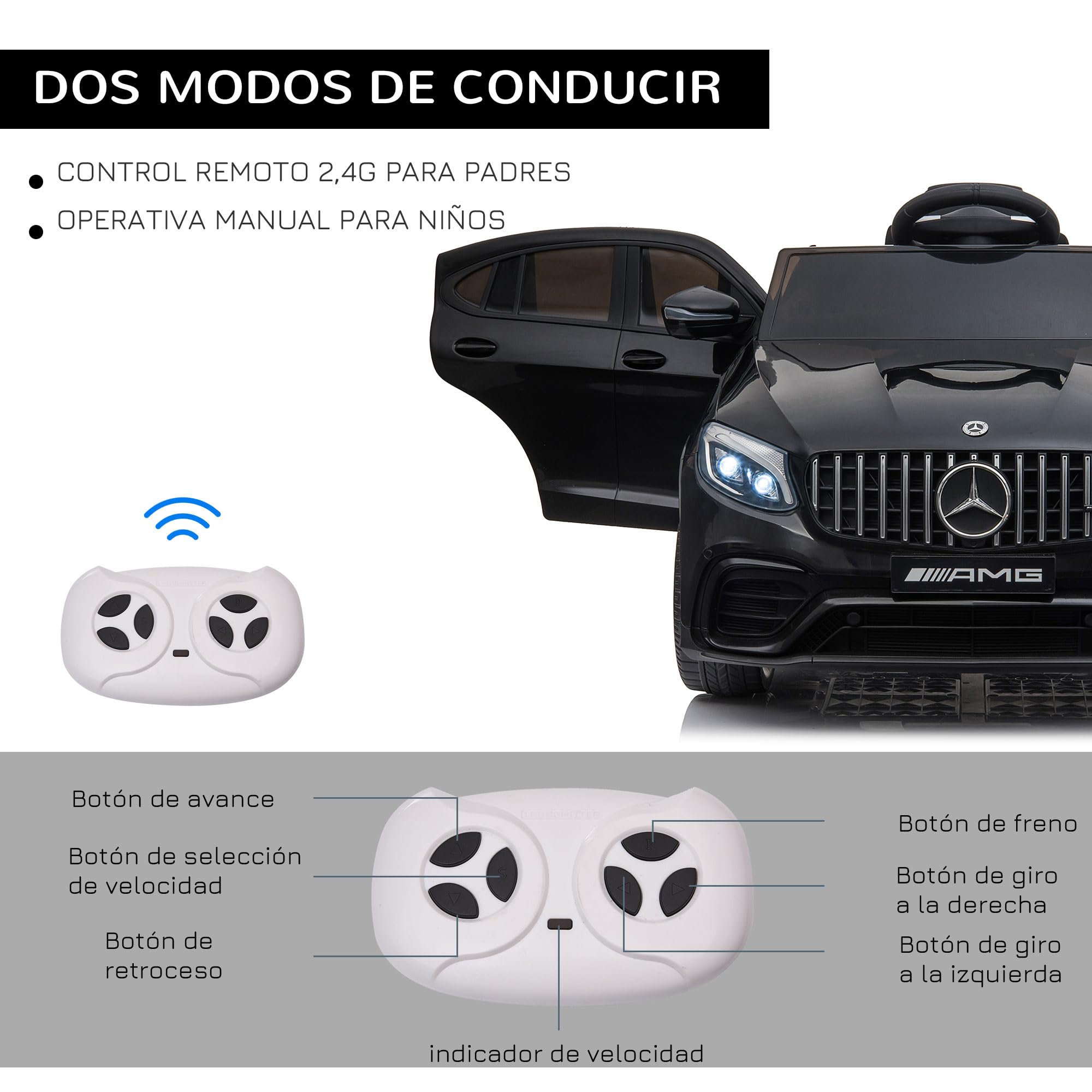 HOMCOM Coche Eléctrico para Niño +3 Años con Mando a Distancia, Batería 12V, 30kg, 115x70x55cm