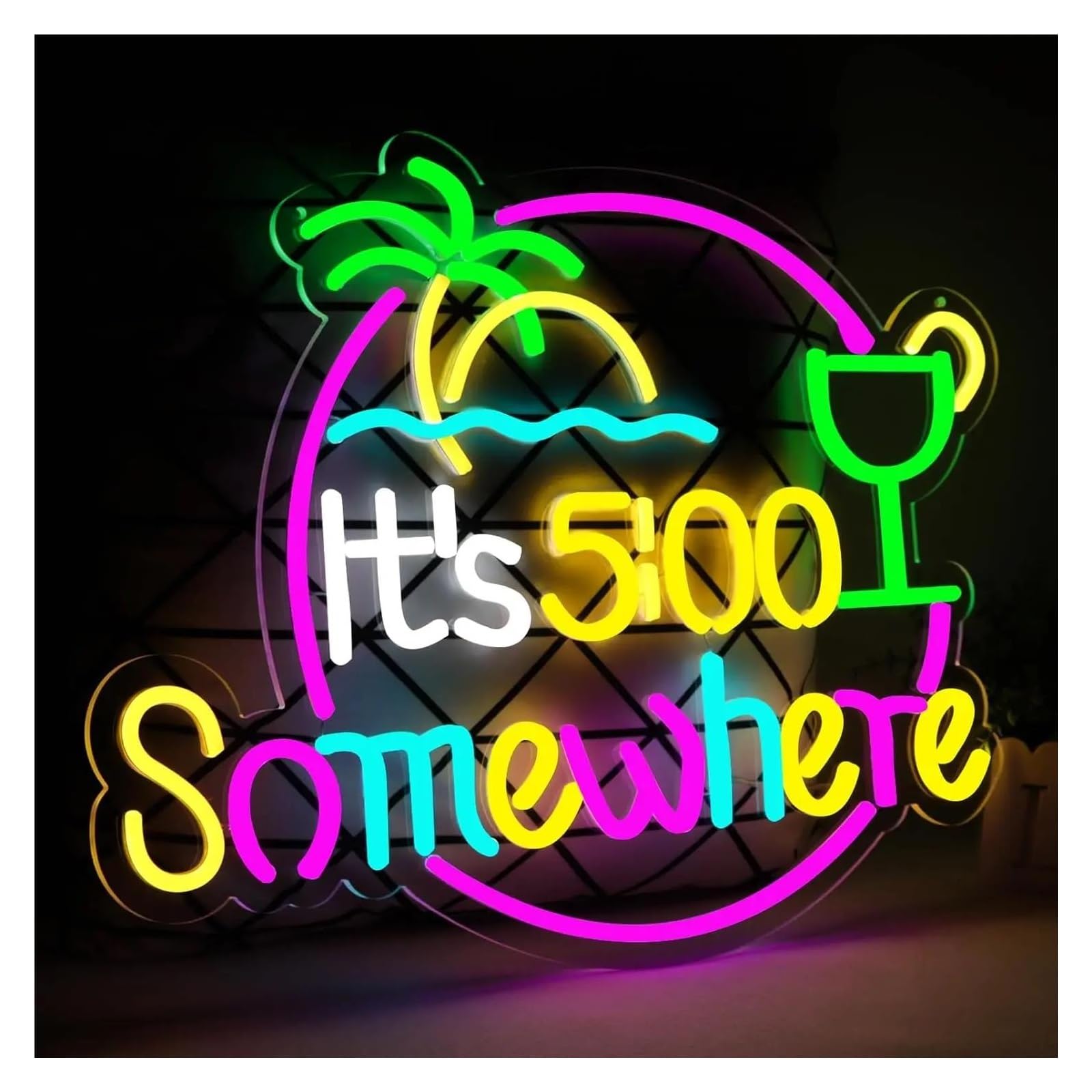 RONGCH Hanging Art Signs It's 5:00 Somewhere Neon Sign Light Dimmable for Bar Club Windows Hotel Pub Cafe Wedding Party Wall Art Decor 55cmx41cm