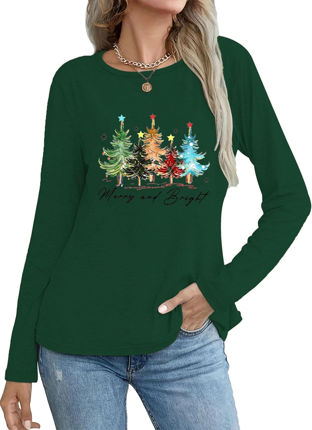 Women's Christmas Shirts Long Sleeve Merry Christmas Tree Shirts for Women Xmas Holiday Party Tees Tops - Image 2