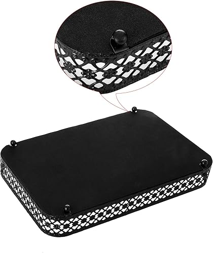 Miniatura 3 de ELLDOO Bandeja negra para perfumería y maquillaje, almacenamiento de joyas tallado hueco, organizador de cristal y metal para tocador y encimera de
