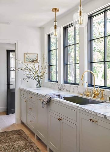 Miniatura 4 de JEENKAE - Lámpara colgante de latón moderna para cocina, de cristal, color dorado, 1 luz-1