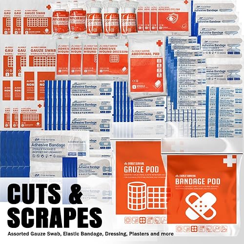 Miniatura 6 de Kit médico casero  380 piezas de suministros de primeros auxilios Kit esencial médico multiusos para cortes, rasguños, quemaduras, preparación para