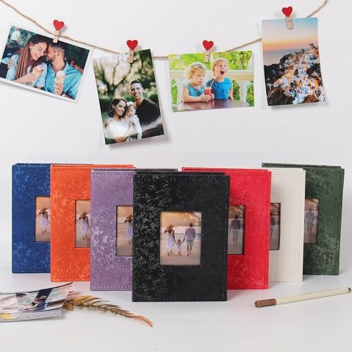 Miniatura 6 de RECUTMS Álbum de 200 fotos pequeñas de 4 x 6 pulgadas, cubierta de cuero, página interior negra, 200 bolsillos horizontales, libro de fotos para