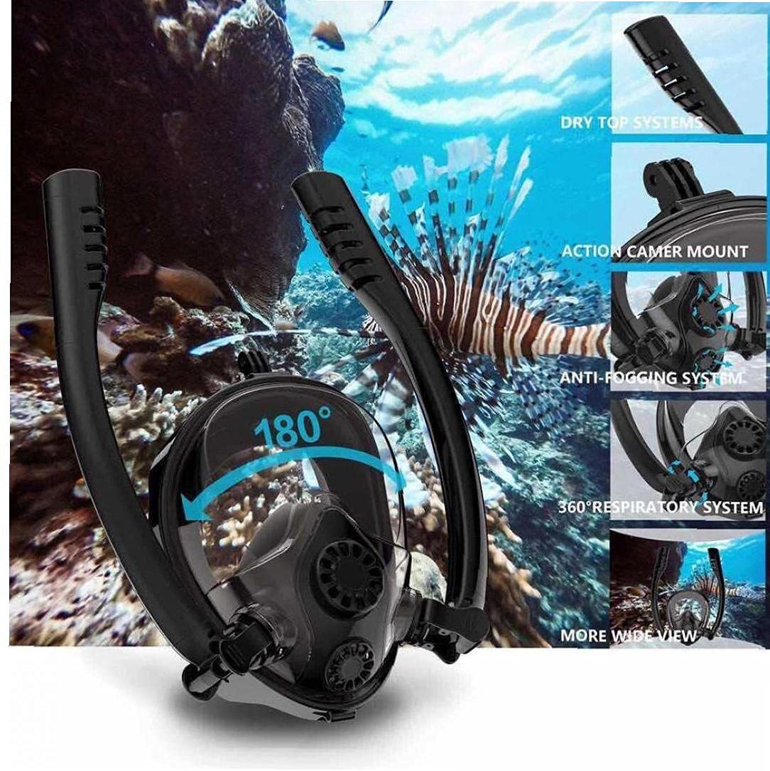 Dual Tubo Snorkel Respiración Snorkel Mascarilla Completa Anti-Fog Anti-Fugas Gafas De Buceo con Montura Doble Flujo De Aire Silicac
