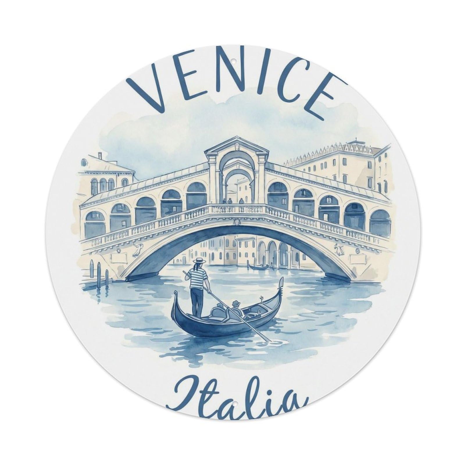 European Venice Tower Piazza Heritage Tourism Discovery Metal Tin Sign Plaque Wall Decor for Cafe, Man Cave, Club Bar, Office, Home Garden Round Metal Poster 8x8Inch