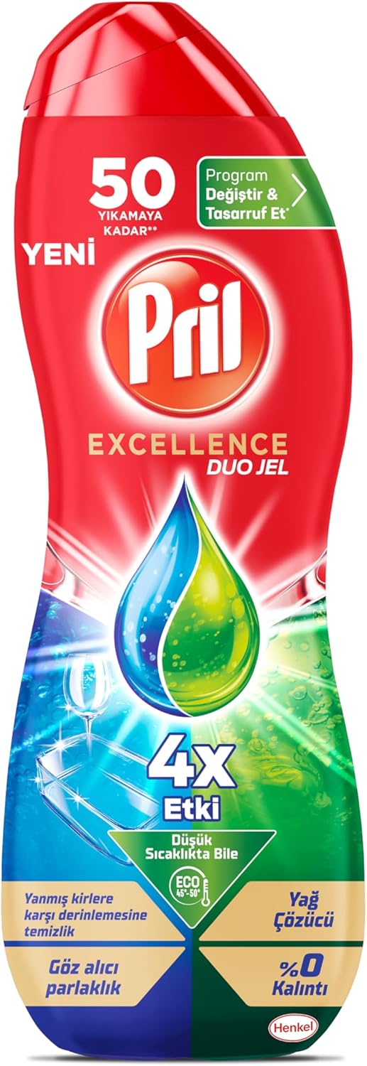 Pril Excellence Duo Jel Bulaşık Makinesi Deterjanı 900ml 50 Yıkama Yağ Çözücü