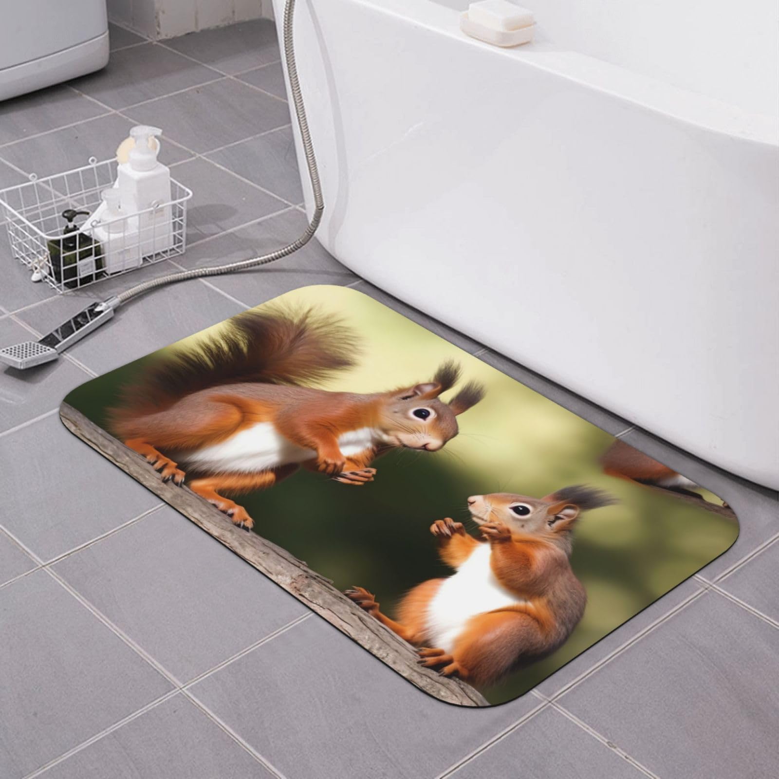 Tapis de bain en pierre ultra absorbant avec motifs écureuils pour des pieds au sec