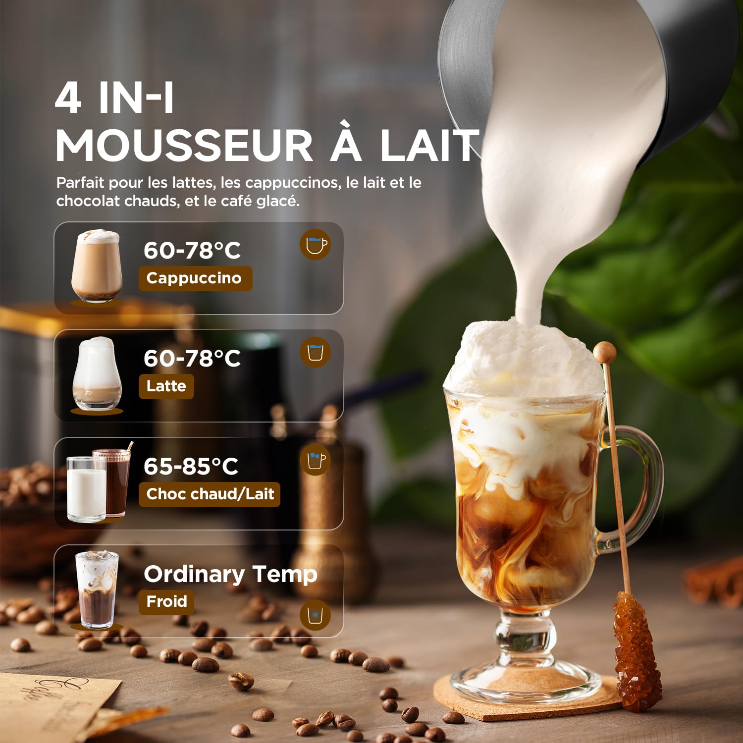 Mousseur à Lait Électrique 500ml, Mousseur à Lait Chaud et Froid Automatique, Chauffe-Lait Automatique, Machine à Chocolat Chaud, Lavable au Lave-Vaisselle,Acier inoxydable