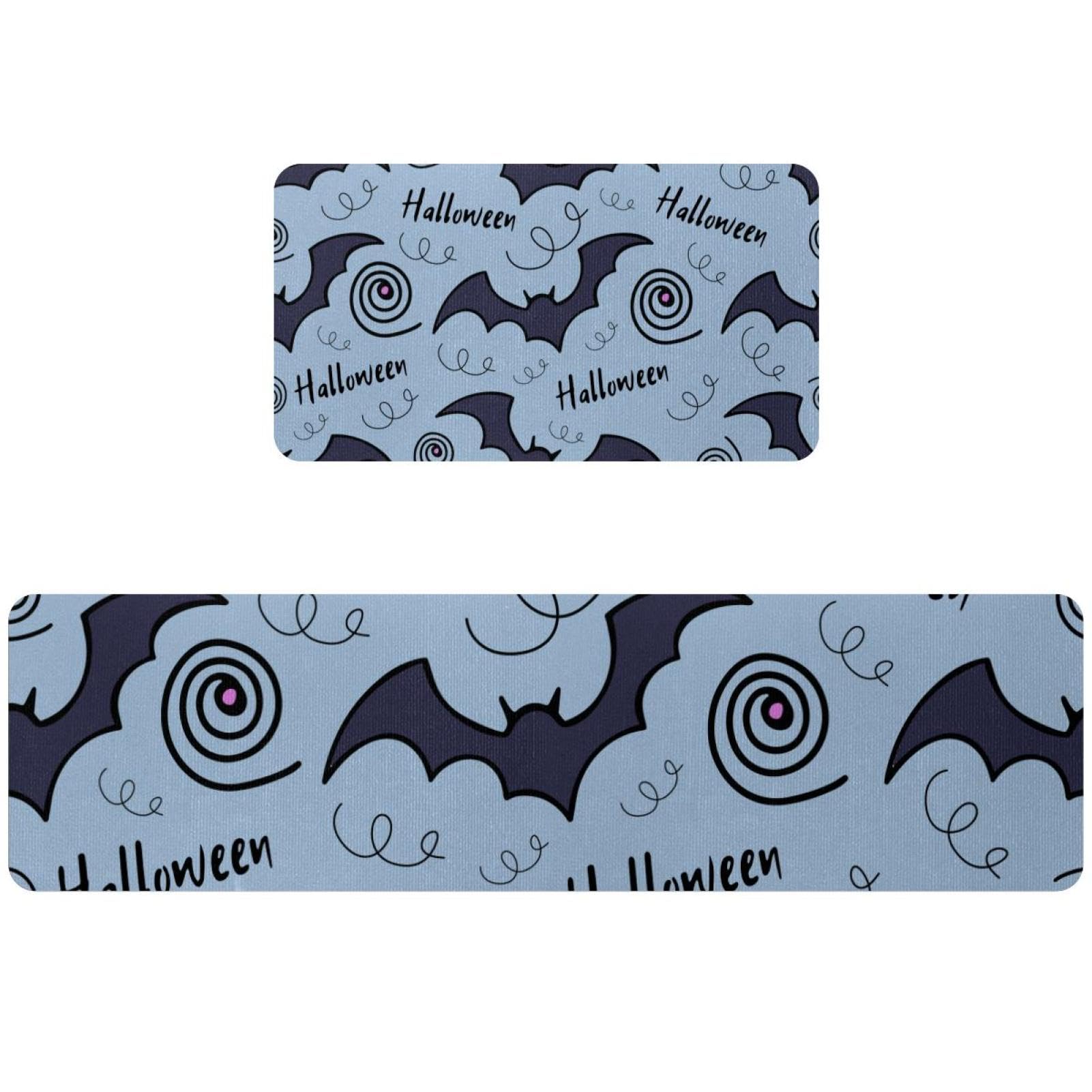 Tapis de cuisine d'Halloween gris avec chauve-souris pour décorer votre couloir