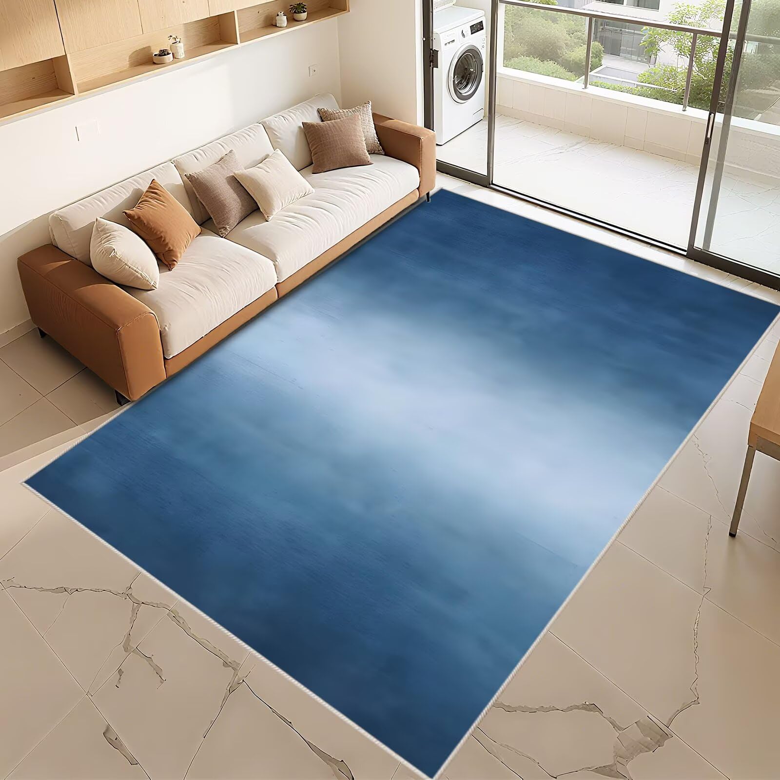 Tapis de salon lavable bleu 70x140cm petit tapis minimaliste plat