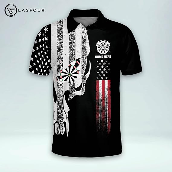 LASFOUR Personalized Dart Shirts for Men, Custom Dart Jersey for Team, Dartboard Shirts, Dart Gifts, Dart Polo Size S-5XL