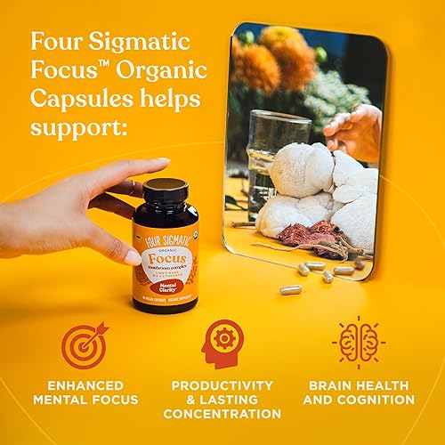 Miniatura 6 de Four Sigmatic Cápsulas Focus  Cápsulas de suplemento de melena de león  Complejo que estimula el cerebro con Ashwagandha, Bacopa Monnieri y Rhodiola