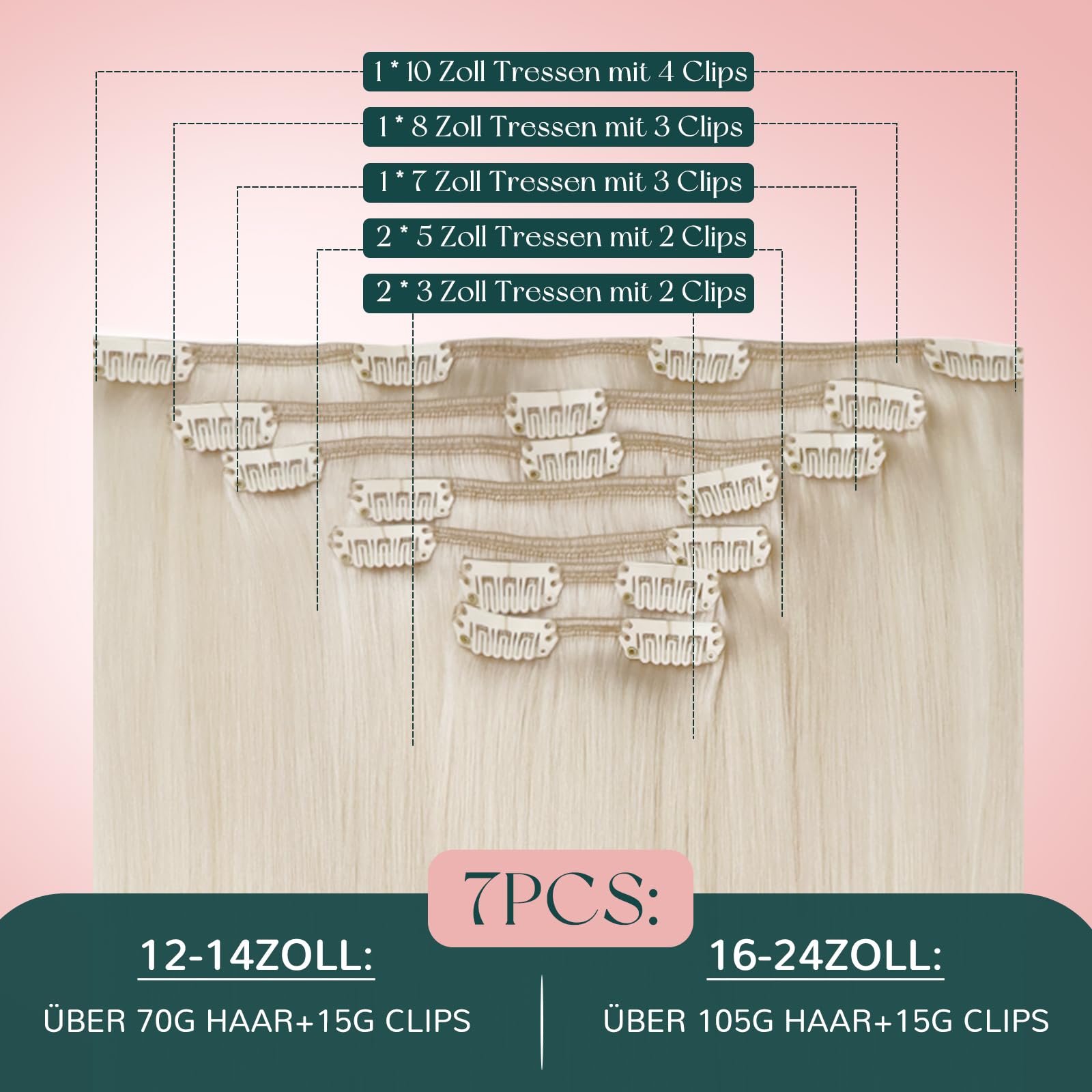 Easyouth Clip in Extensions Echthaar Blond Echthaar Clips in Extension Platinblond Clip in Remy Menschenhaar Extensions für Damen 7pz 40cm 120g #1000