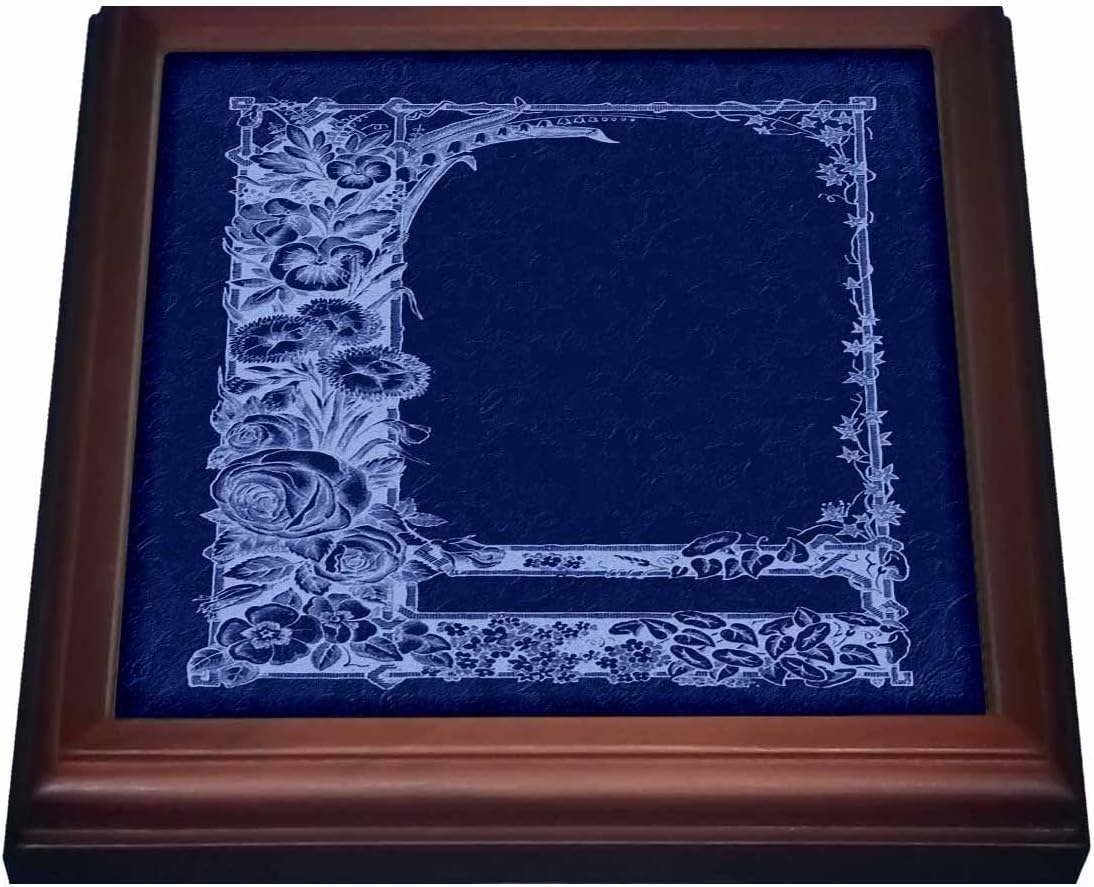 3dRose Monotone Floral Trellis Desig negative On Cobalt Blue Damask Background Trivet with Ceramic Tile, 8 x 8", Natural