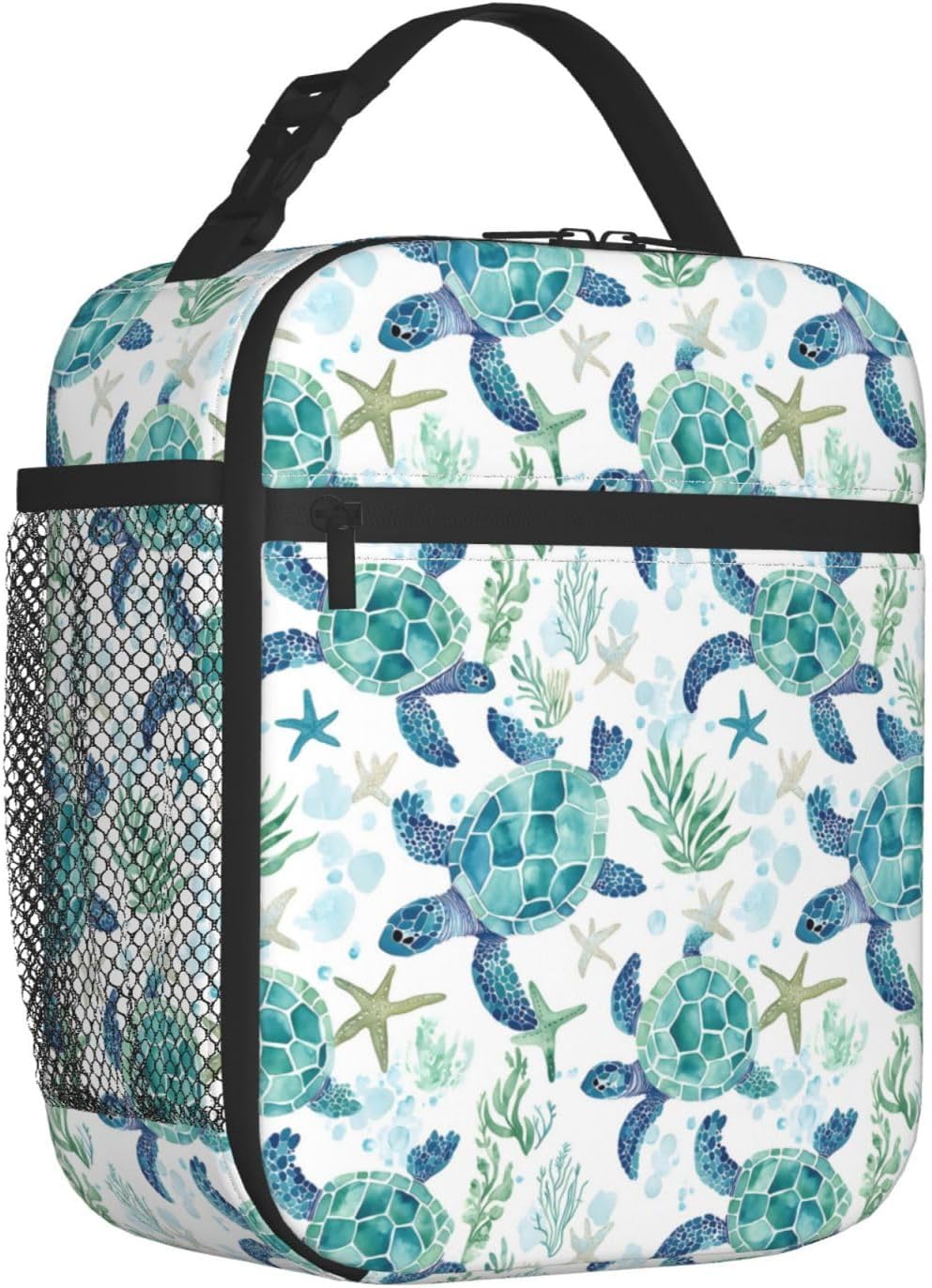 Reusable Sea Turtle Lunch Box for Kids Girls Boys Women Adult, Insulated Ocean Life Starfish Coral Lunch Bag,Polyester Cooler Handbags Case for School Picnic Work Travel Beach or Hiking