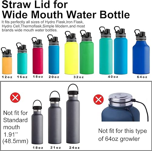 Miniatura 5 de Tapa para Hydro Flask boca ancha, tapa de popote 2 en 1, tapa de boquilla para Hydro Flask de 12, 16, 20, 32, 40 onzas, botella de agua de boca