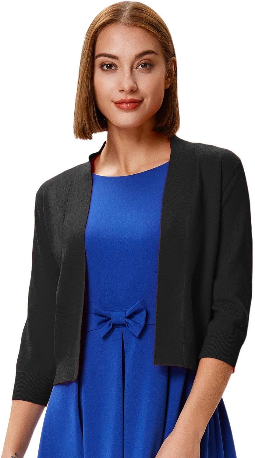 GRACE KARIN Women's 3/4 Sleeve Knit Cropped Cardigan Sweaters Open Front Bolero Shrugs Sweater Tops S-3XL - Image 2