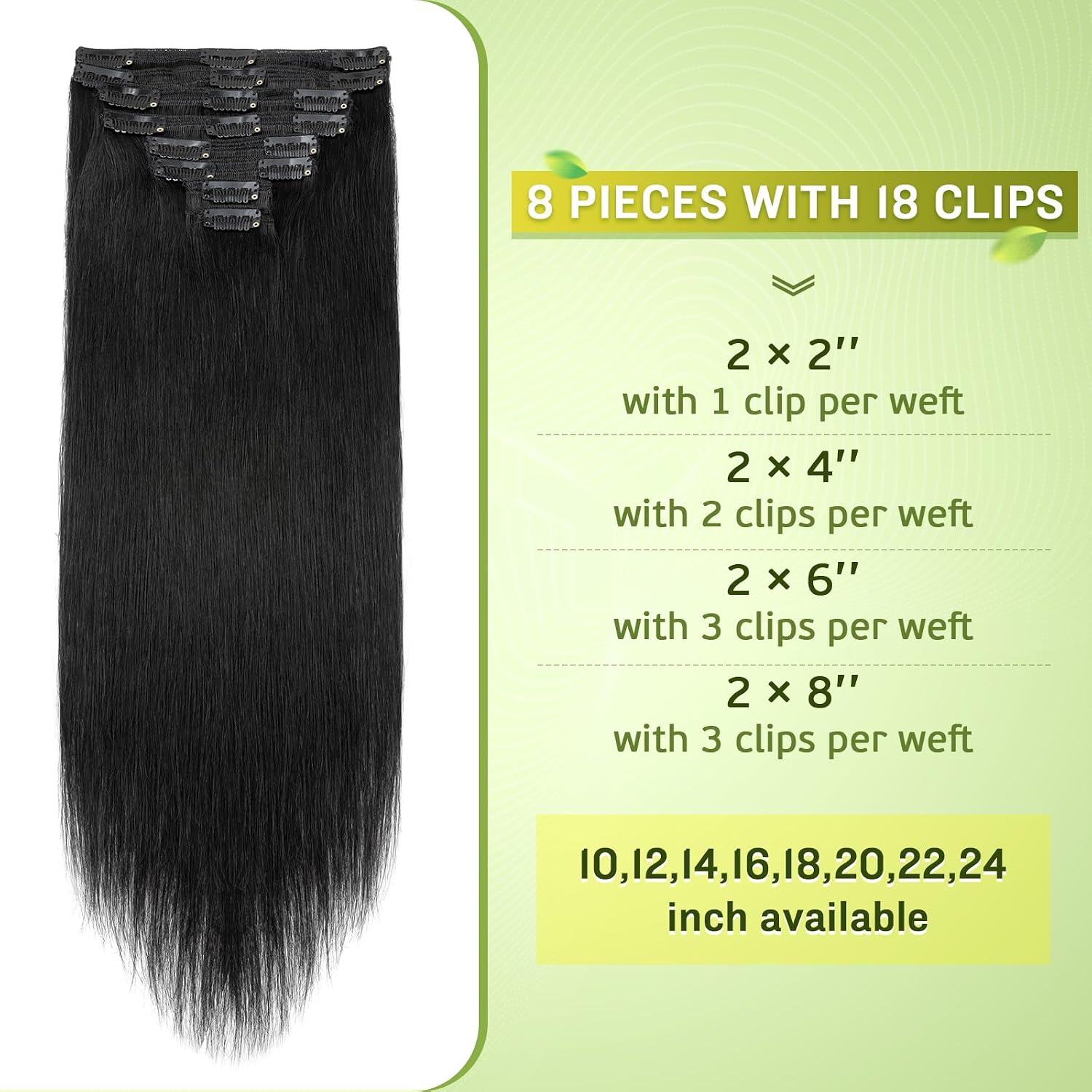 MY-LADY Double Weft Clip in 100% Remy Human Hair Extensions #1 Jet Black Full Head Thick Thickened Long Soft Straight 8pcs 18clips Natural Black 22" / 22 inch 160g