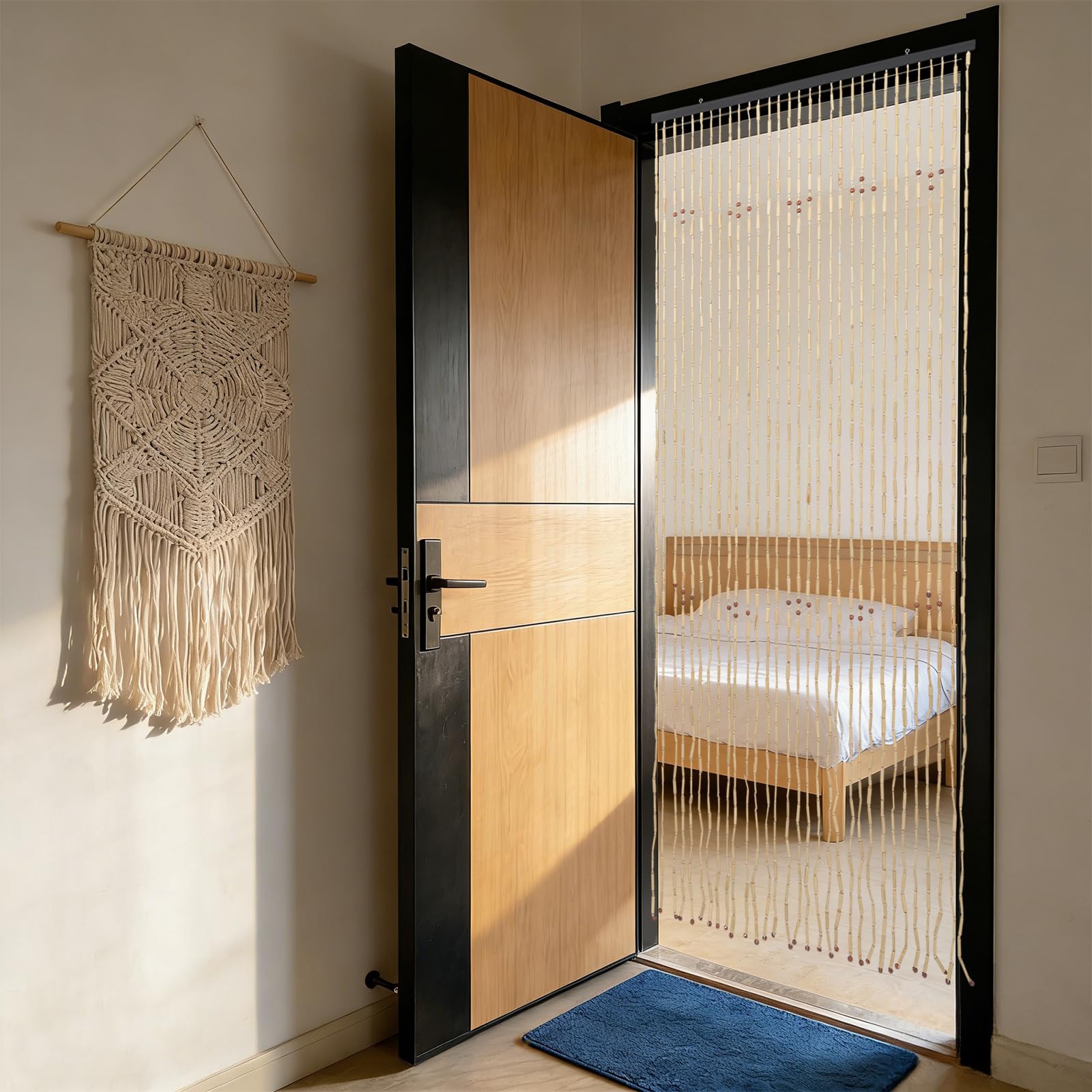 Hanmorbarbi Bambus Türvorhang 90x220cm, Perlenvorhang 31 Perlen Natur