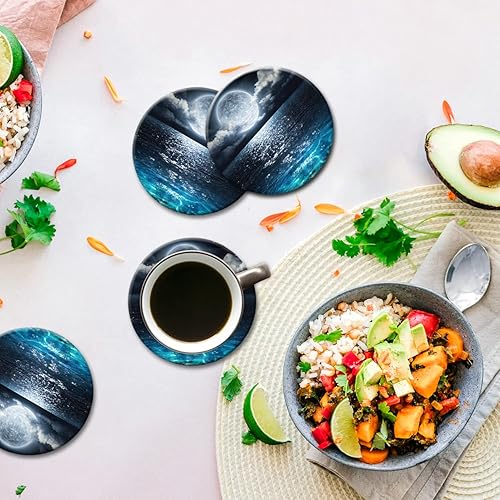 Miniatura 6 de HOPONY Posavasos para bebidas, juego de 6 posavasos de piedra de cerámica con soporte de metal, base de corcho, tazas absorbentes para decoración