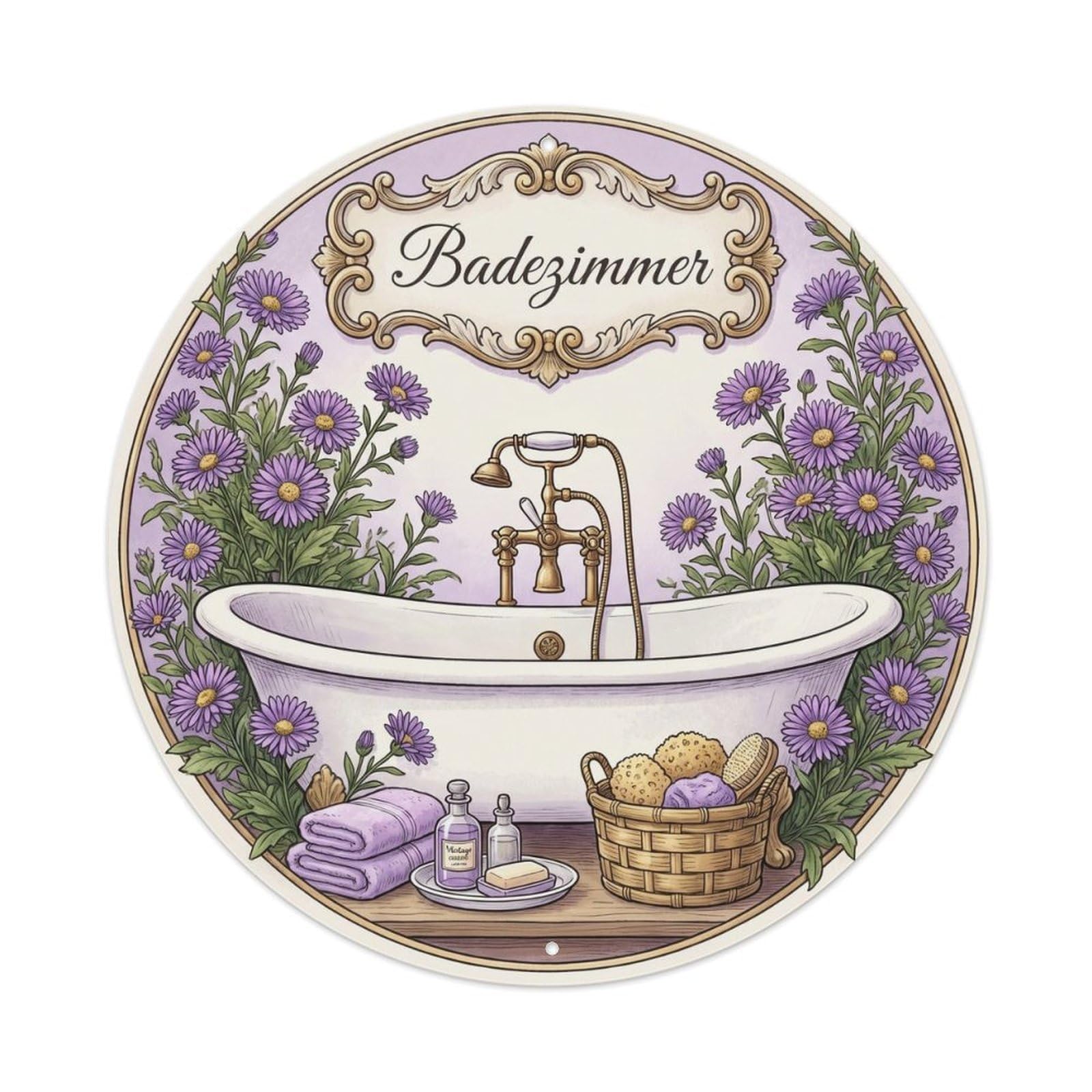 Yrnq Vintage Style Badezimmer Aster Bathroom Wall Decor Vintage Metal Tin Sign Plaque Wall Decor For Cafe, Club, Garden Round Metal Poster 8X8inch