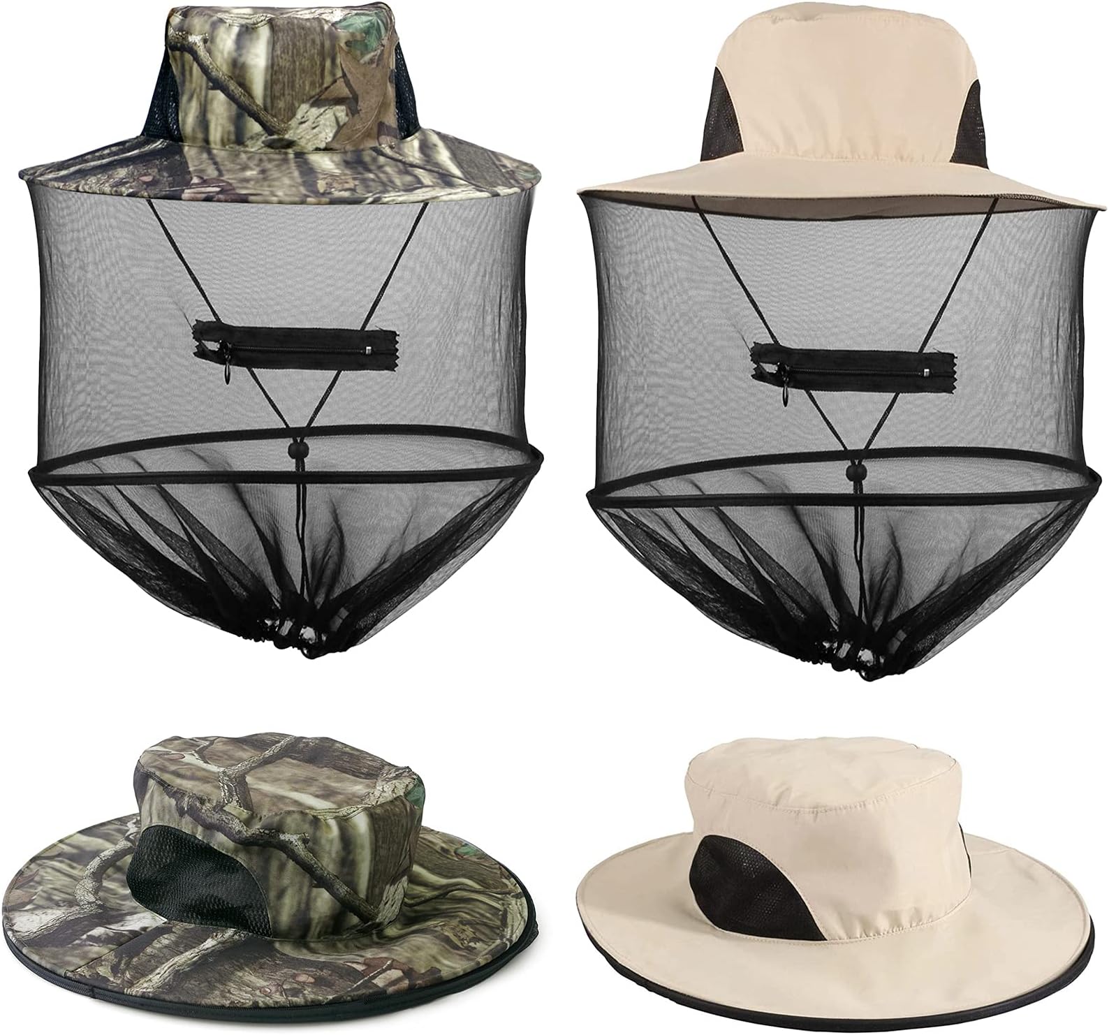 NC 2 Pack Mosquito Head Net Hat, Sun Hat Bucket Hat with Hidden Net Mesh Mask for Outdoor Lover Fishing Hiking Gardening Beekeeping Men or Women