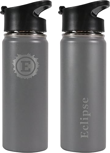 Miniatura 2 de Eclipse Botella de agua deportiva de acero inoxidable aislada de 18 onzas con 3 tapas, tapa con popote, tapa abatible, tapa para beber, a prueba de
