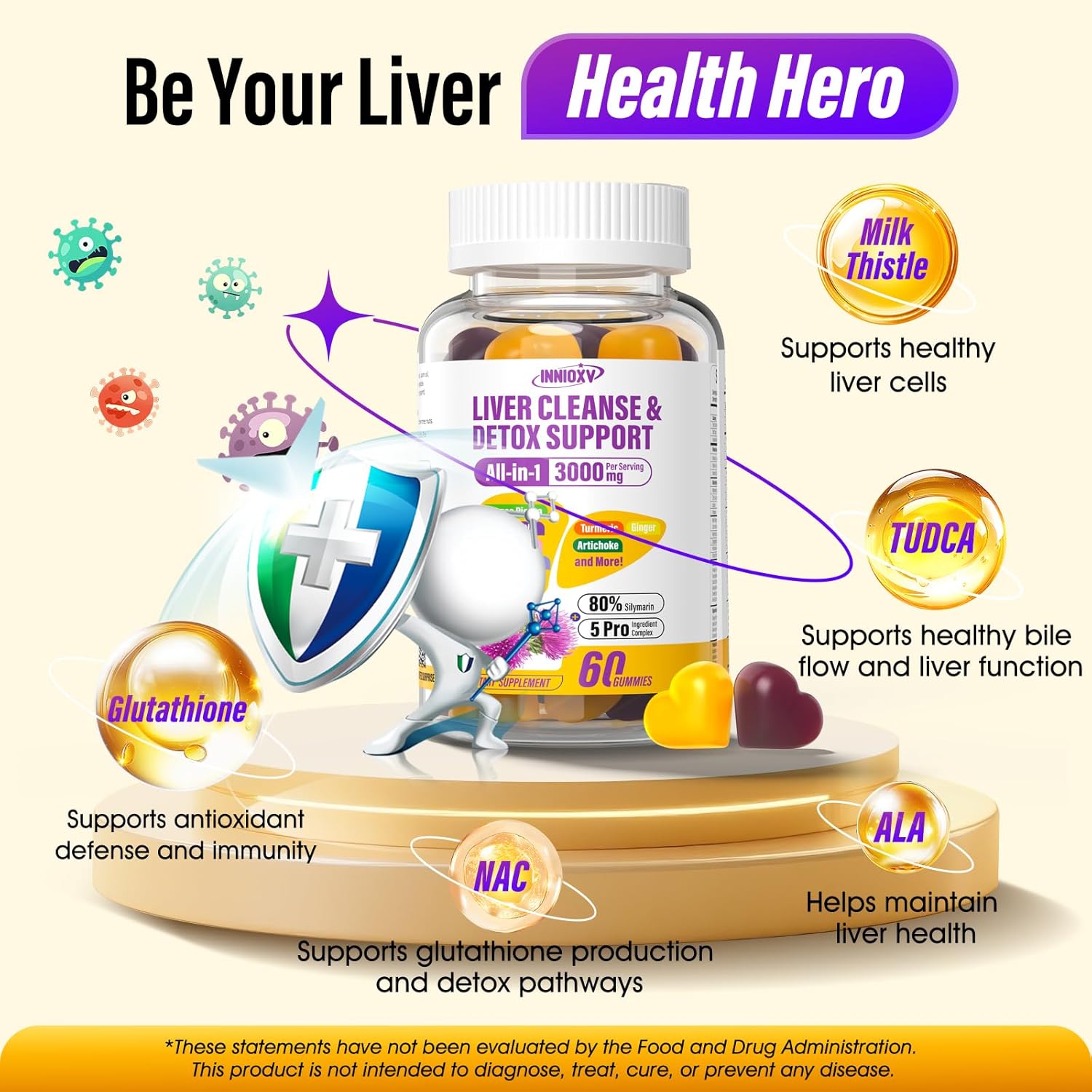 Liver Cleanse Detox & Repair Gummies - 29-in-1 1500mg Milk Thistle Supplement with Beetroot Dandelion Artichoke, Vegan Gummy with NAC TUDCA Vitamins Supports Immune, Boosts Energy, Gut Health, 60 ct - Image 5