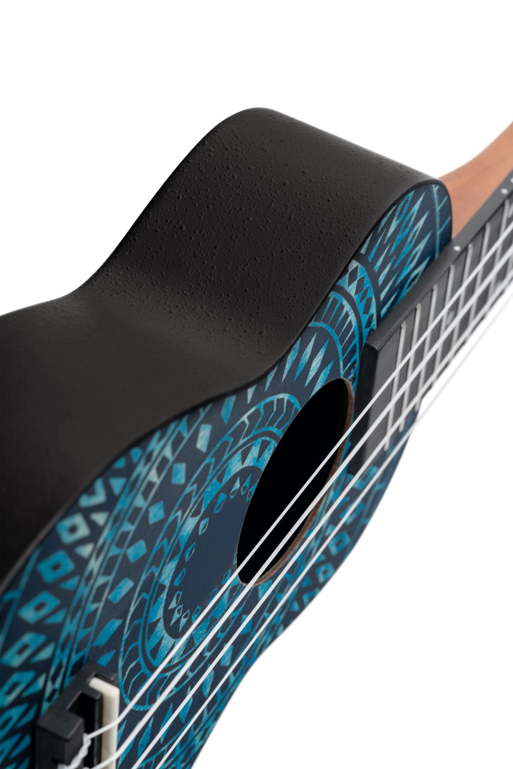 Ortega Guitars Ukelele Soprano azul - Keiki K2 - Kit de inicio incluye afinador, correa, 5 púas medianas y bolsa de dibujo - caleidoscopio azul (K2SS-BKC)