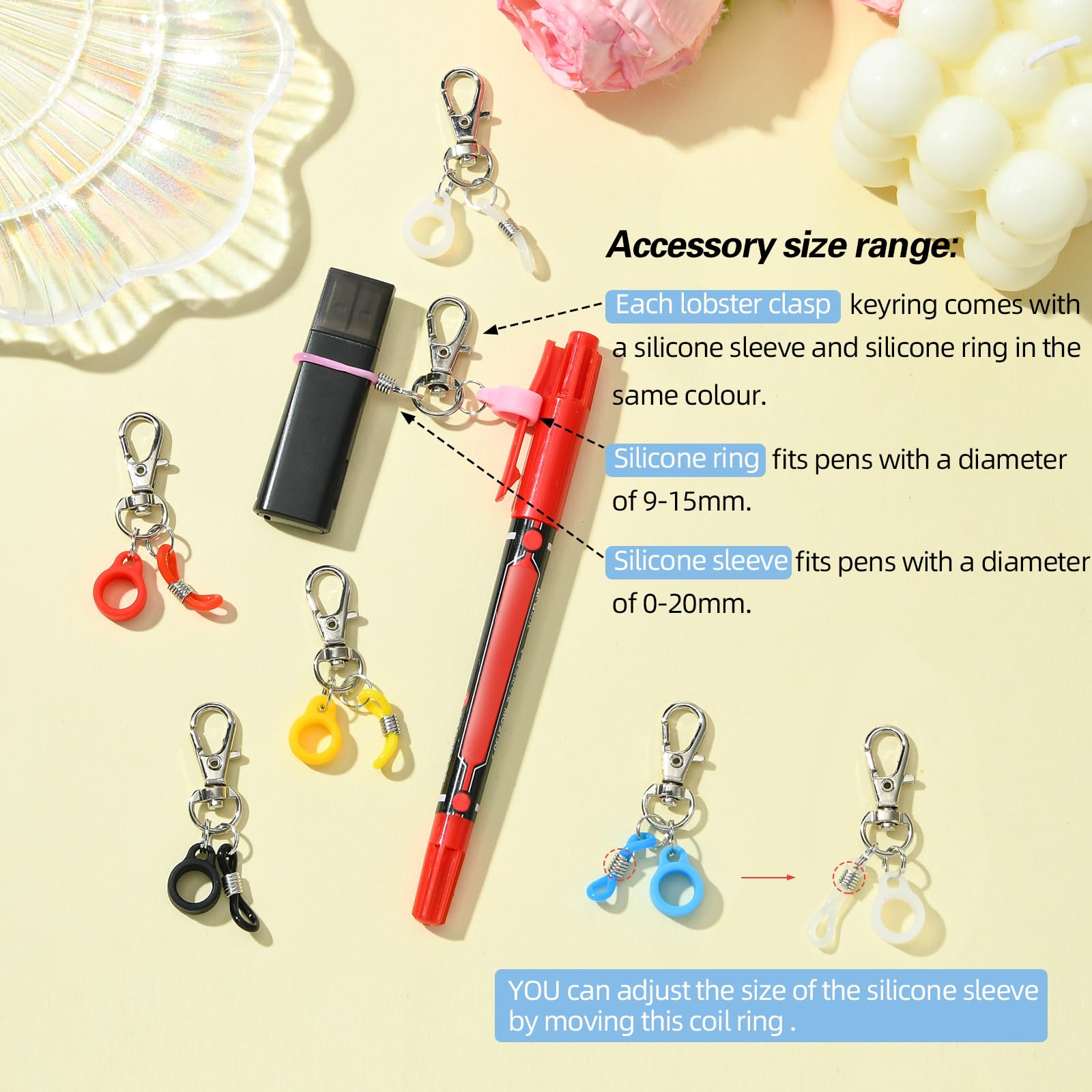 WEWAYSMILE 10 Pcs Badge Pen Holder Silicone Pen Holder Clip Badge Reel Pen with Lobster Clasp Badge for Lanyard Badge Reel Clips Pen Converter Badge Reel Accessories(Black+White) - Image 4