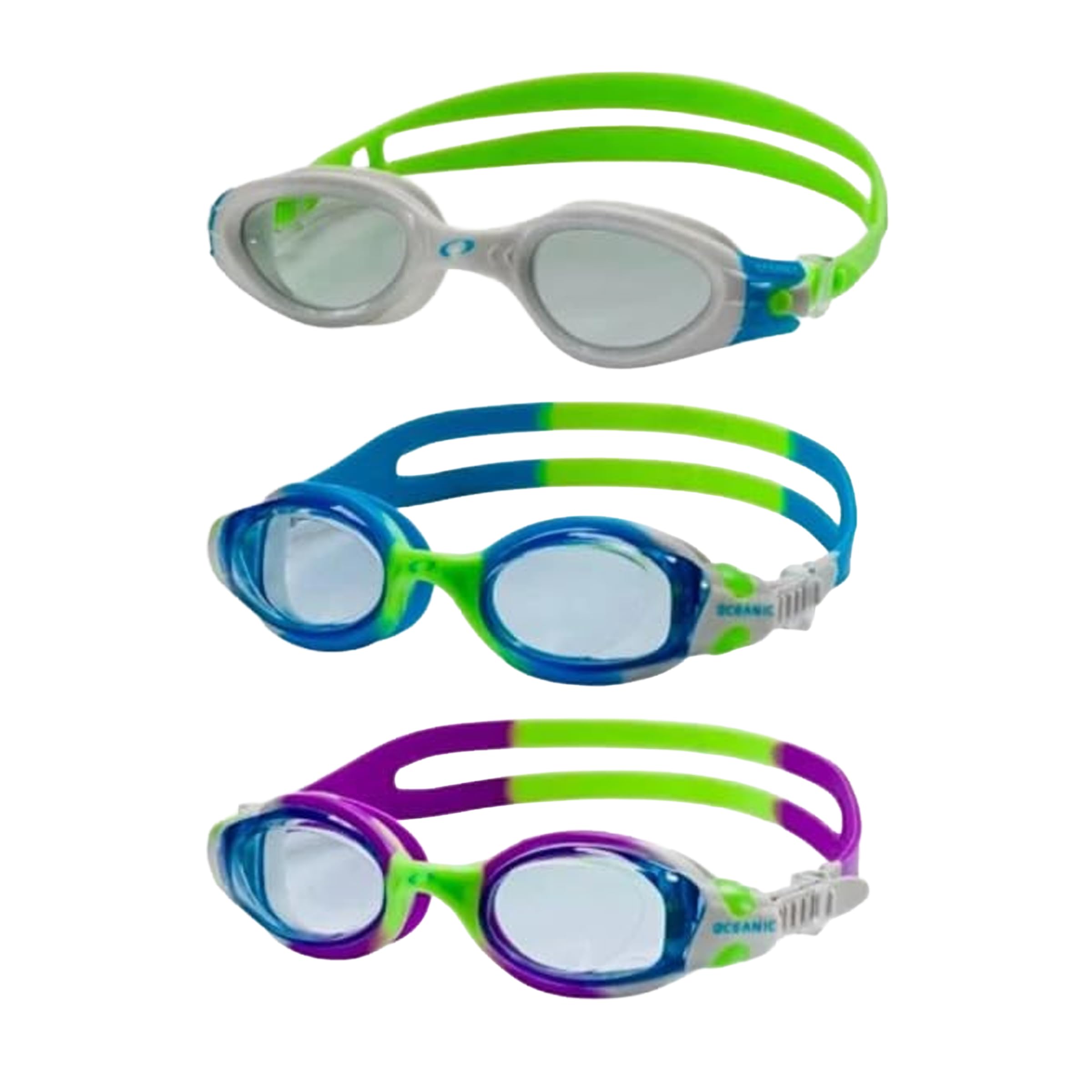 Oceanic Kids Swim Goggles 3 Pack, Youth Swimming Goggles Ages 4-14, Anti-Fog & UV 400, Leak-Proof Soft Silicone Seal, Wide-View Lenses, Easy-Adjust