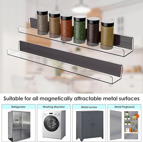 Miniatura 27 de NiHome Paquete de 2 estantes magnéticos de acrílico de 17 pulgadas para pizarra blanca, pantalla de imágenes grandes, elegantes estantes para Negro