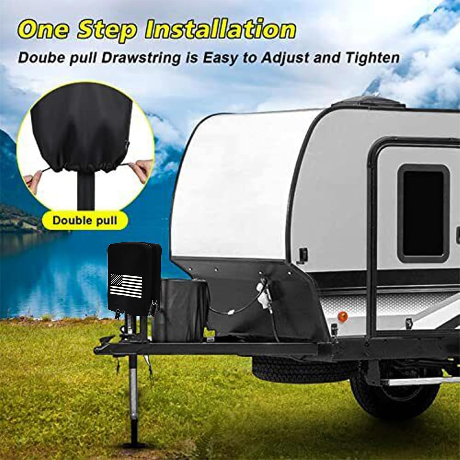RV Electric Tongue Jack Cover, 600D Oxford Fabric Waterproof Protective, Travel Trailer Accessories for Outside Protection, Universal Trailer Jack Protective Cover for Outside RV Parts RV Accessories.