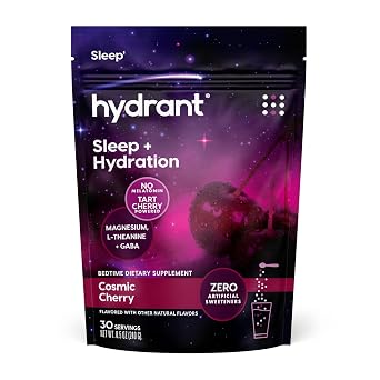 Hydrant Melatonin Free Sleep Aid Powder, Tart Cherry, Magnesium, L-theanine and GABA, Hydrate While You Sleep Cosmic Cherry, 30 Pack