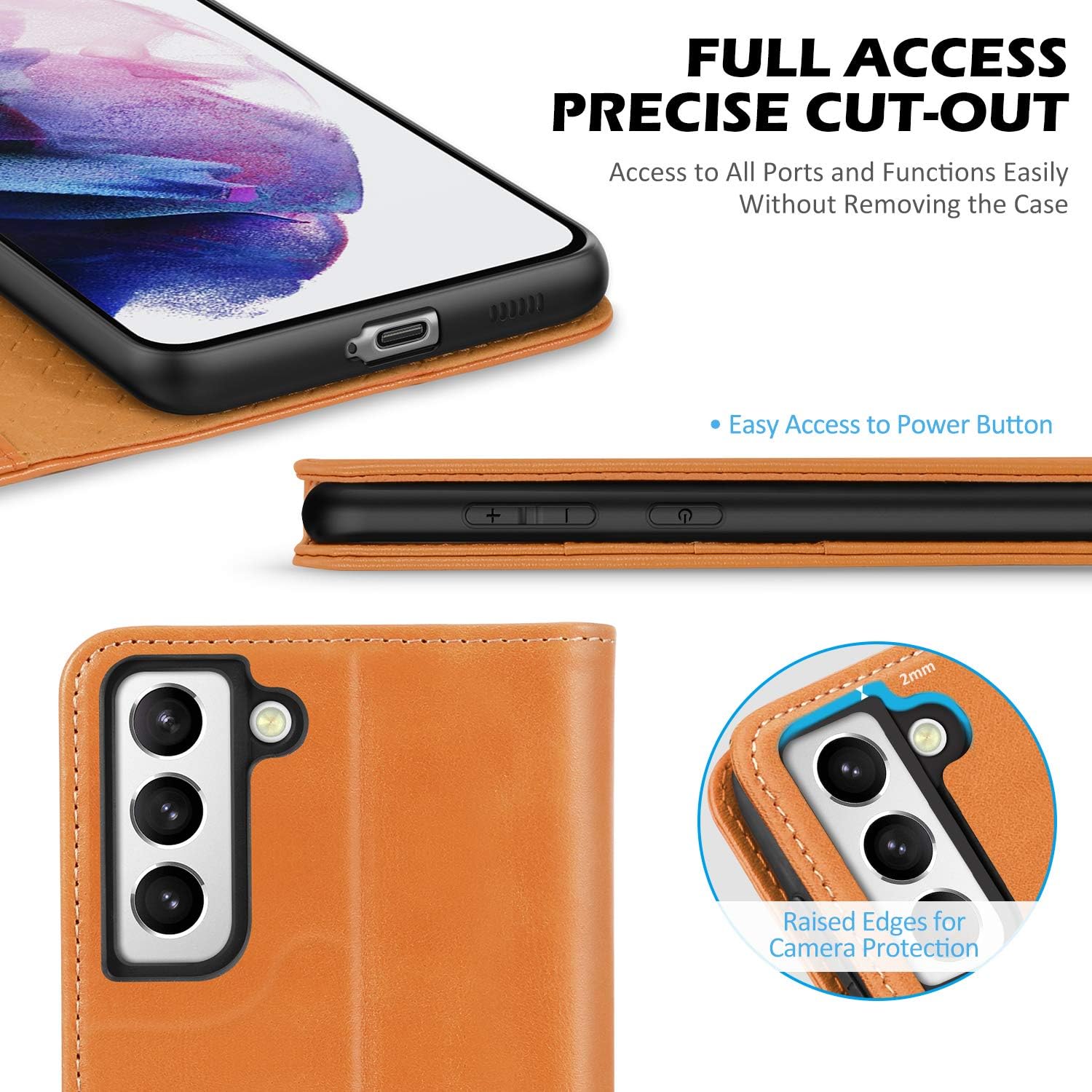SHIELDON Galaxy S21+ Plus 5G Case, Genuine Leather Galaxy S21+ Wallet Case with Kickstand RFID Card Slots Magnetic Closure Full Protection Cover Compatible with Galaxy S21+ 5G (6.7" 2021) - Brown