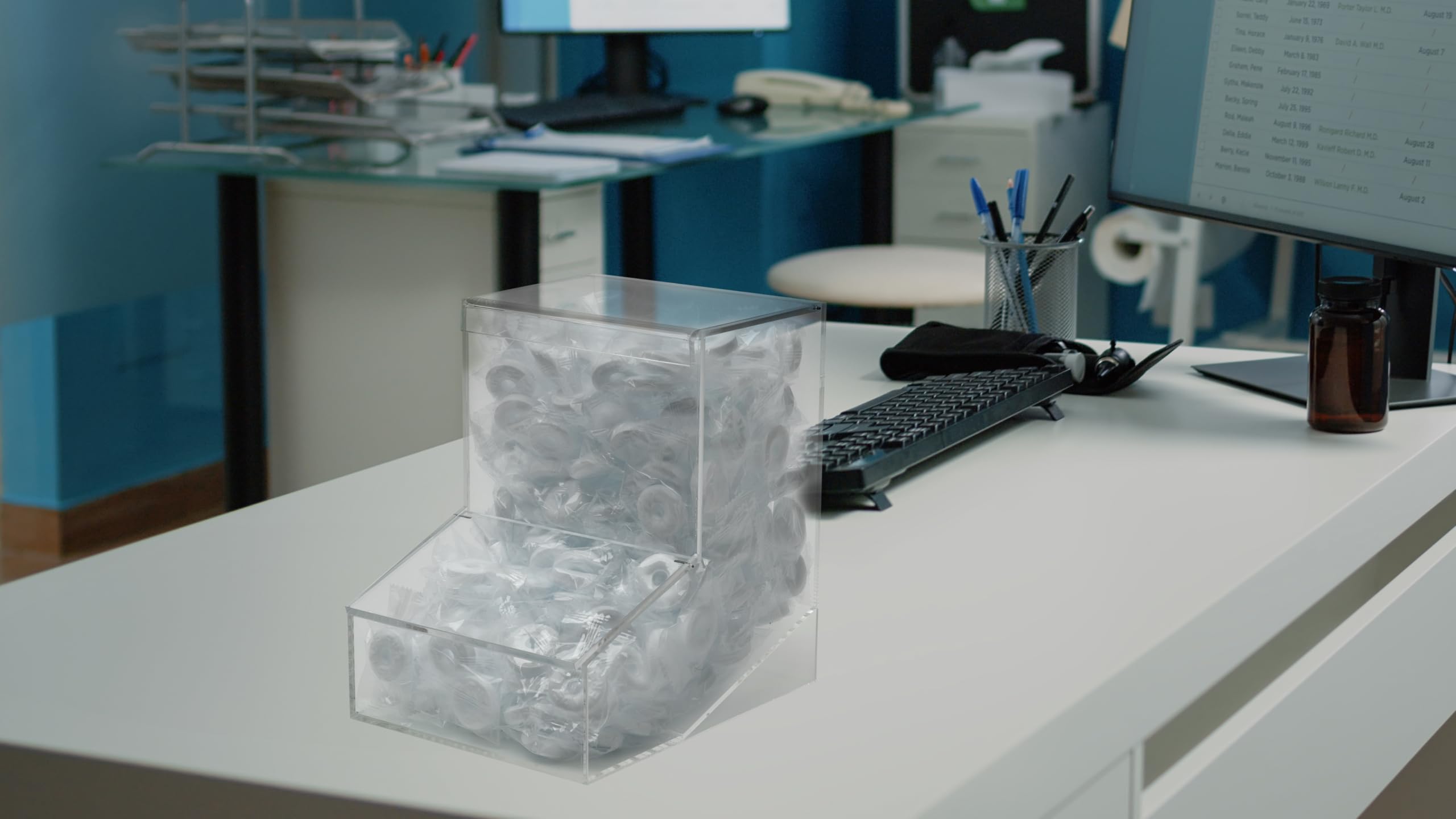 Inevibe Dispenser per caramelle, in acrilico, con due coperchi su piano di lavoro, ufficio, casa o montaggio a parete, per cioccolato, dolcetti, dolci e snack