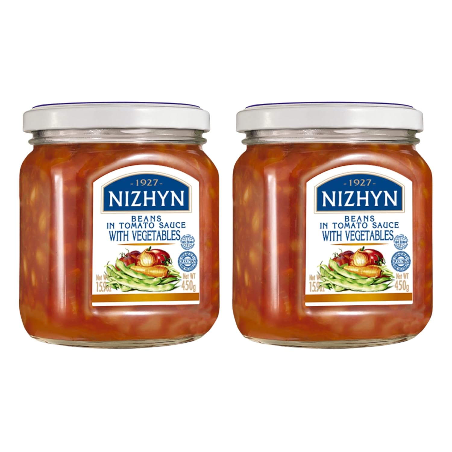 Nezhin Delicious Beans in Tomato Sauce with Vegetables, Made from Fresh, No Added Preservatives, 450 Grams/15.9oz Pack of 2