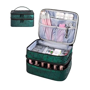 Travel Nail Polish Organizer Bag Holds 30 Bottles 15Ml, Double Layer Nail Polish Carrying Case Large Capacity Storage Bag for Nail Polish and Manicure Set Geometric