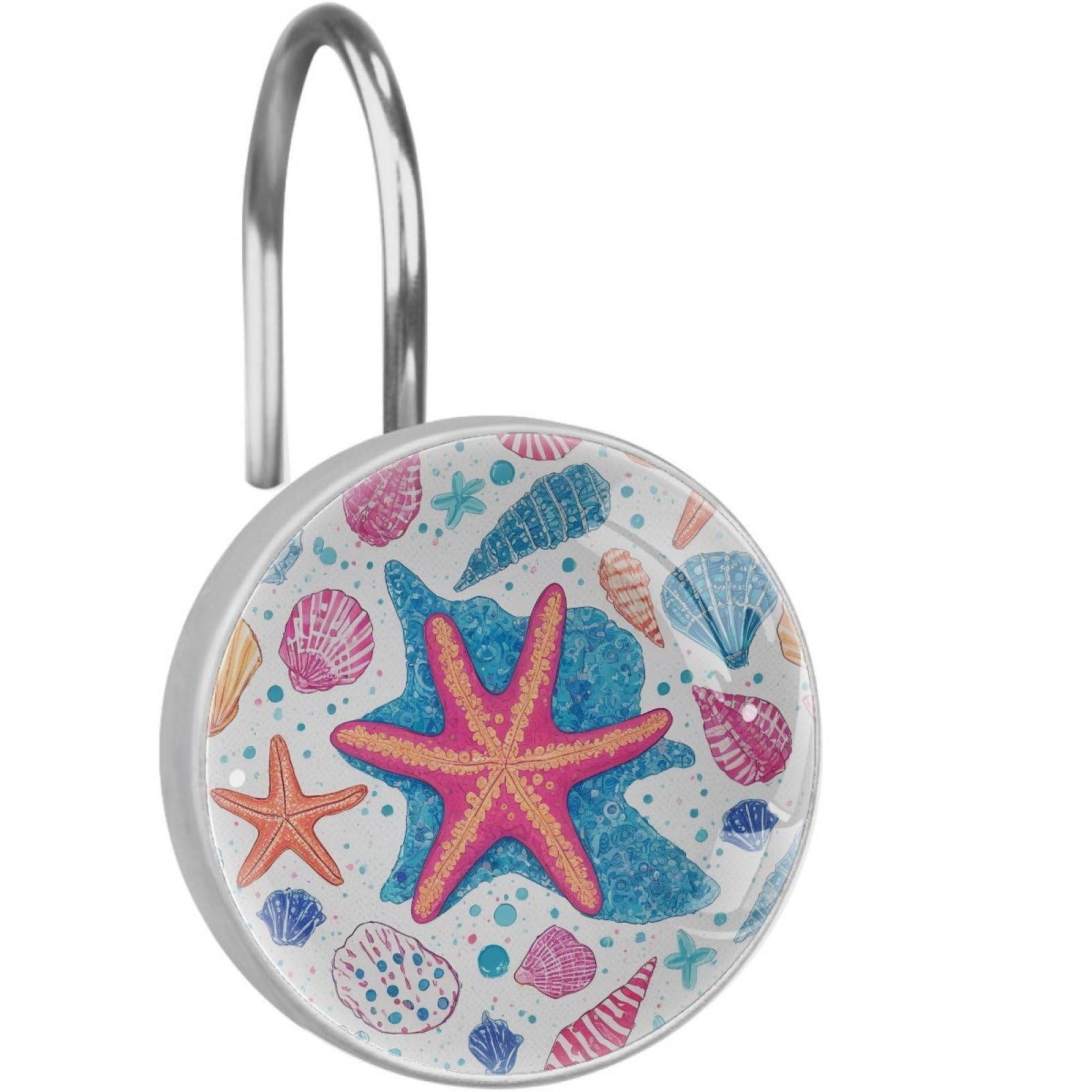 VAPOKF Decorative Shower Curtain Hooks, Starfish Shell Rustproof Stainless Steel Shower Curtain Rings for Bathroom, Shower Curtain Hangers for Shower Rod, 12 Pack