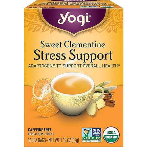 Yogi Tea Sweet Clementine Stress Support Tea - 16 bolsas de té por paquete (6 paquetes) - Té de hierbas para apoyar el estrés - Té adaptógeno Yogi Tea Sweet Clementine Stress Support Tea - 16 bolsas de té por paquete (6 paquetes) - Té de hierbas para apoyar el estrés - Té adaptógeno