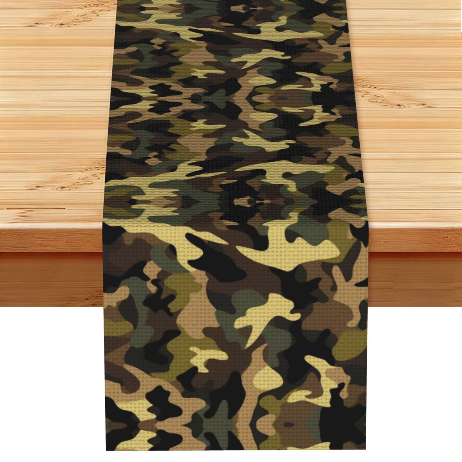 Earthy Sage Black Camo Printed Table Runner 13 x 72, Wrinkle Resistant Decor for Dining Table Coffee Table Fireplace