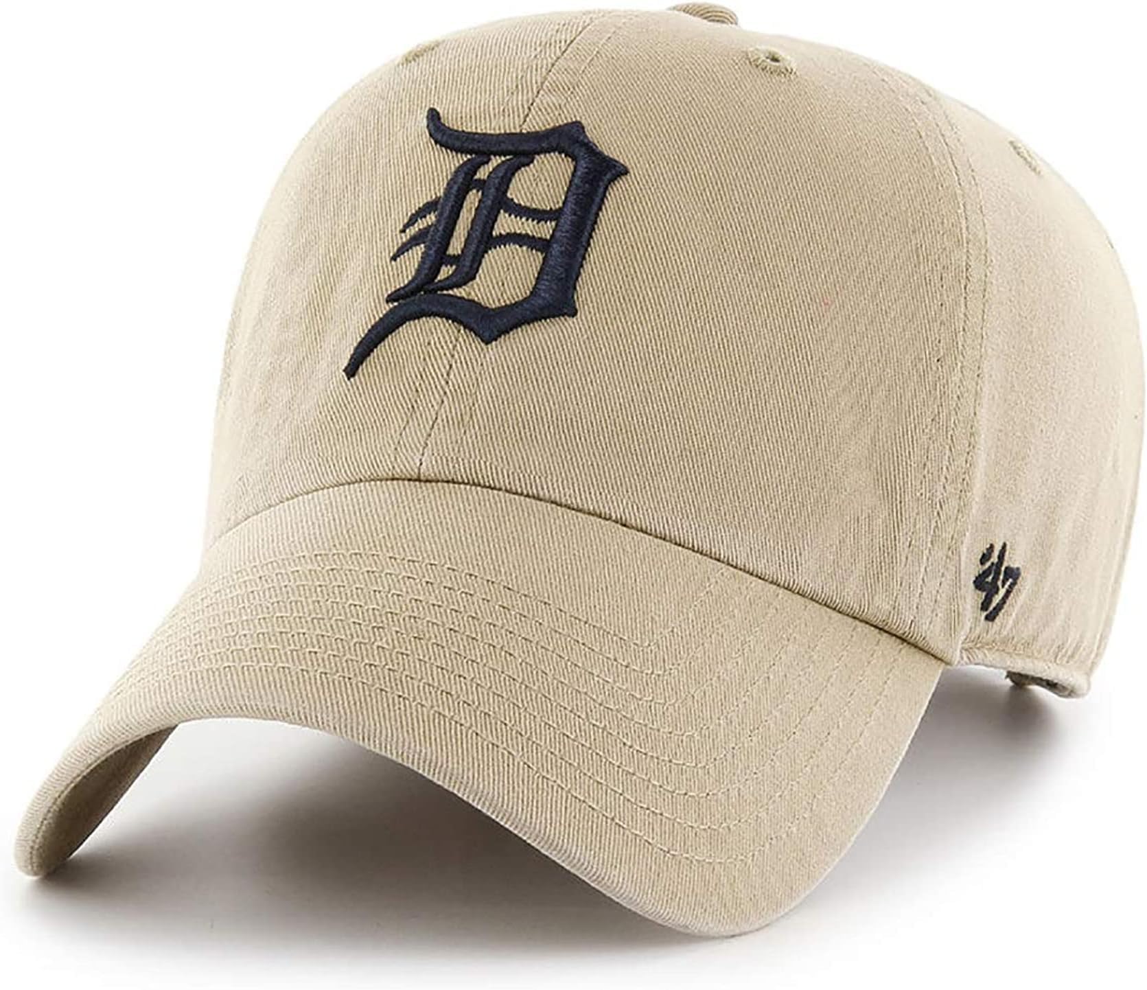 47 Brand MLB Khaki Primary Logo Clean Up Adjustable Strap Baseball Dad Hat Cap, Adult One Size Fits All, Tigers Khaki, One Size