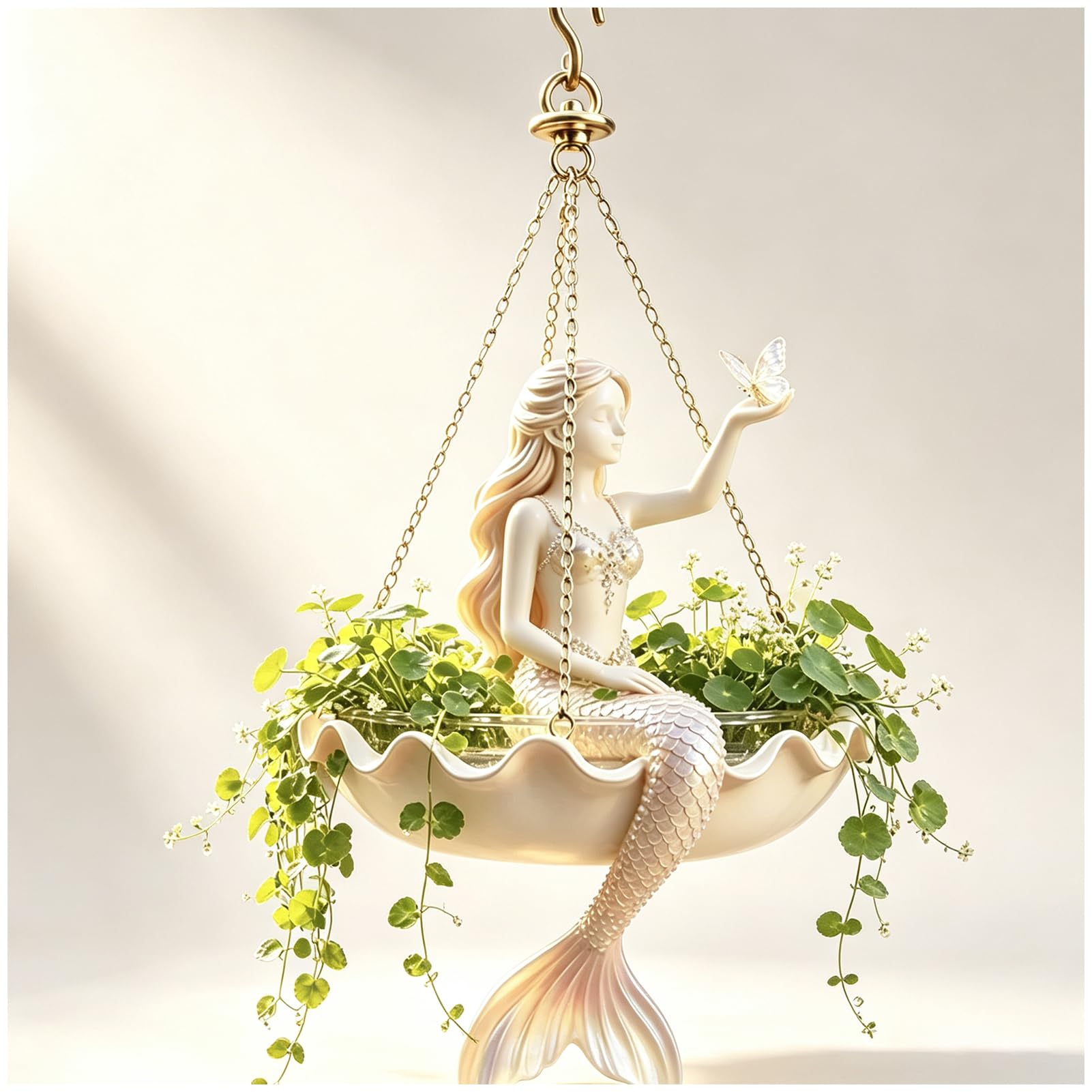 Fairy Mermaid Ballerina Hanging Planter, Resin Sculptural Plant Hanger (B)